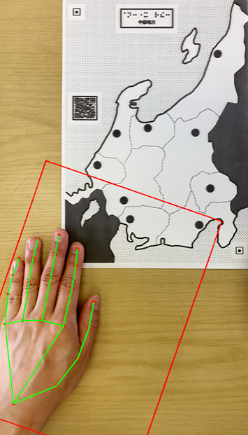 スマートフォンのカメラを用いて、指先検出を行い、触図の読み上げを行う。